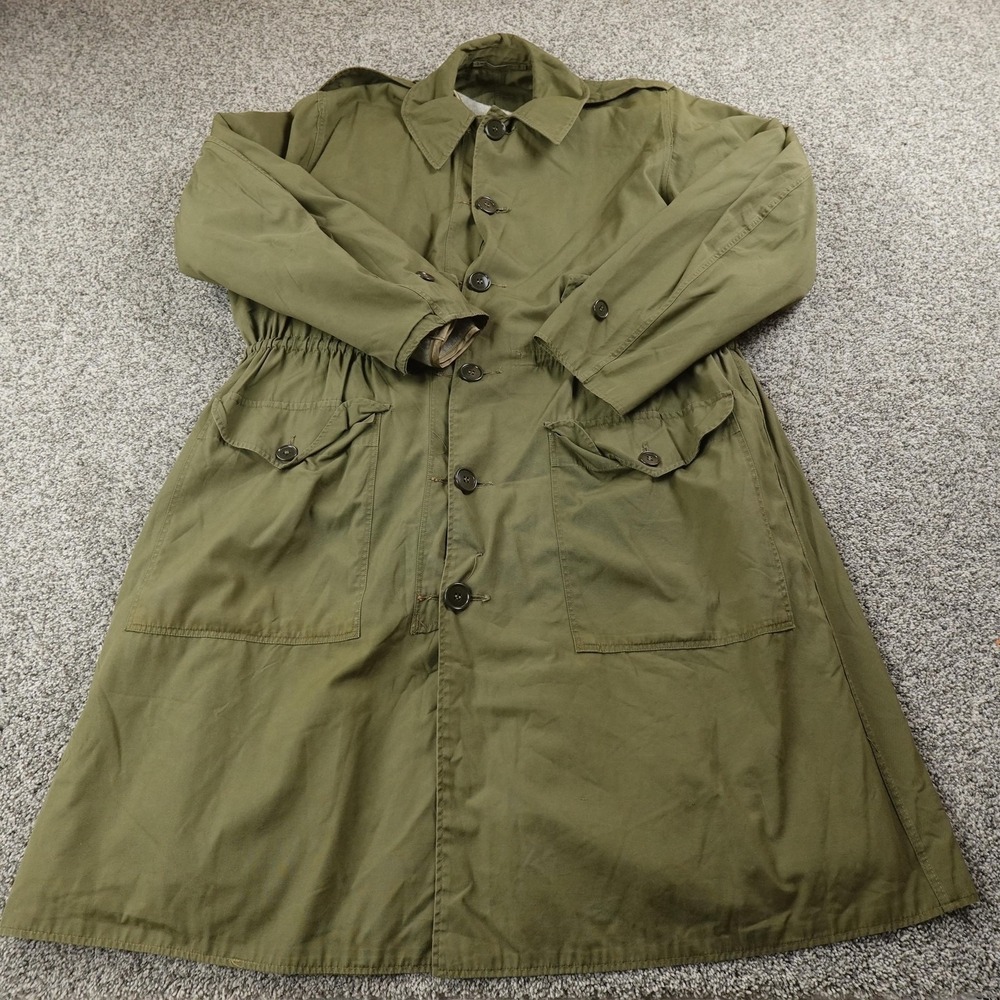 VTG Army Jacket Mens M Green Wool Lined Trench Coat Overcoat Military Parka 70s